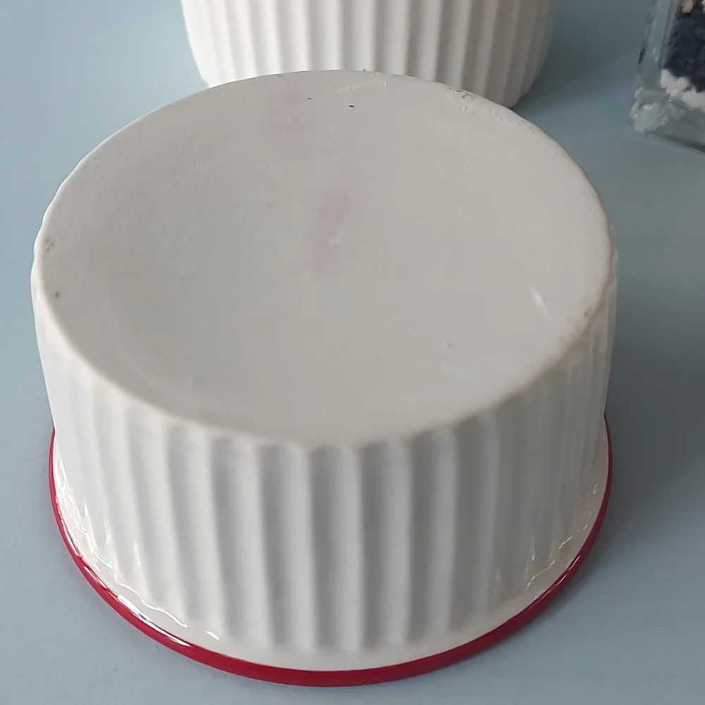 Ramekin Set 4 Pieces Red And White Ceramic Safe Microwave   Dishwasher By France
